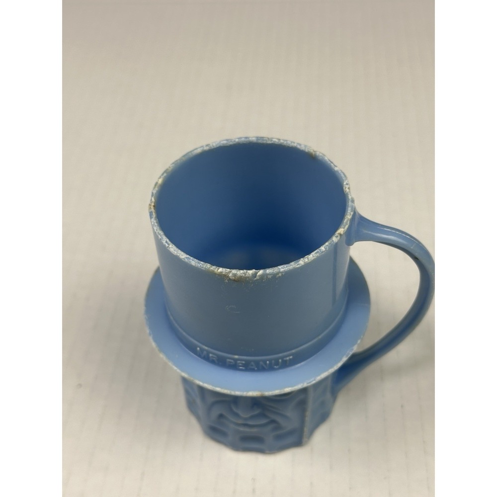 1960 Planters Mr.Peanuts Plastic Handled Drinking Cup Lt. Blue Vintage Read - Picture 2 of 5